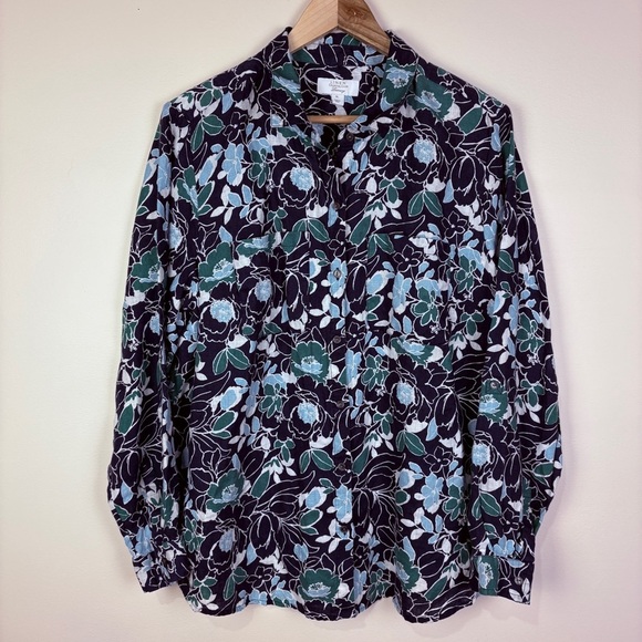 Charter Club Luxury 100% Linen Blue Green Floral Button Down Shirt - Picture 1 of 9